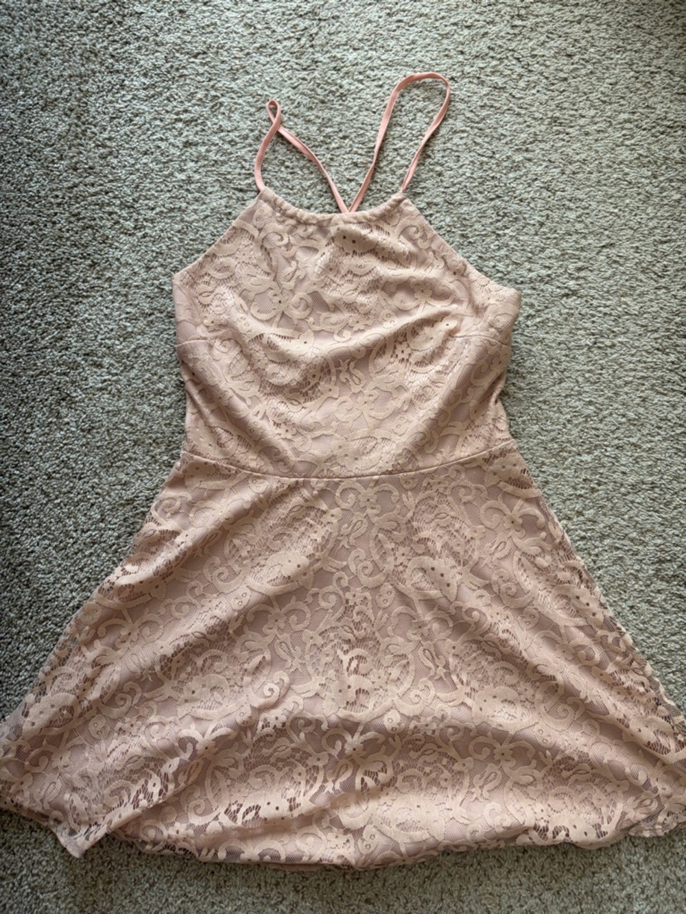 Tobi Blush Lace Mini Dress with Spaghetti Straps